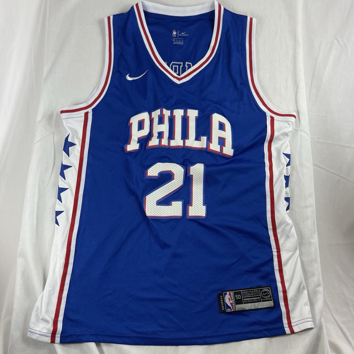 Joel Embiid Philadelphia 76ers Sixers NBA Blue Jersey Men's Size Medium 50