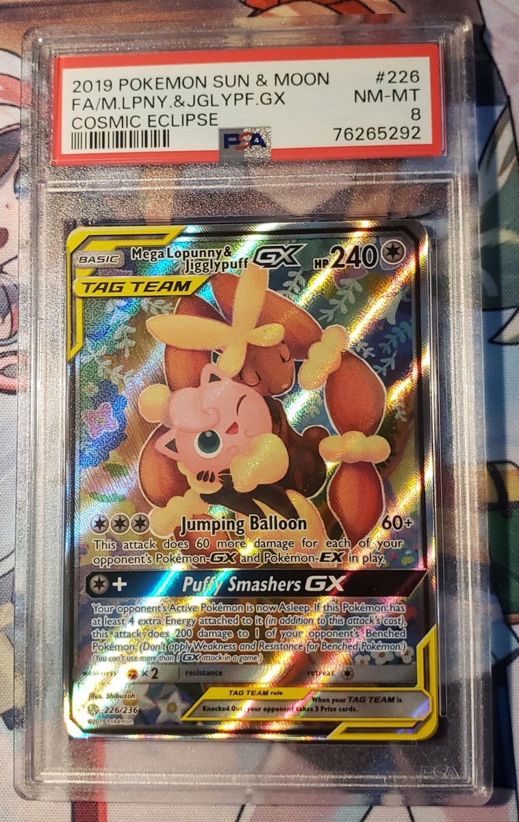 Pokemon Card Mega Lopunny & Jigglypuff GX 226/236 PSA 8 NEAR Pokemon Card Mega Lopunny & Jigglypuff GX 226/236 PSA 8 NEAR
