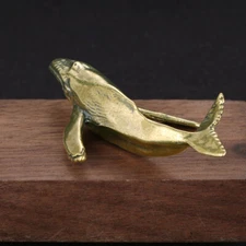 Small Solid Brass Whale Figurines Vintage Sea Animal Statue Desktop Ornaments US