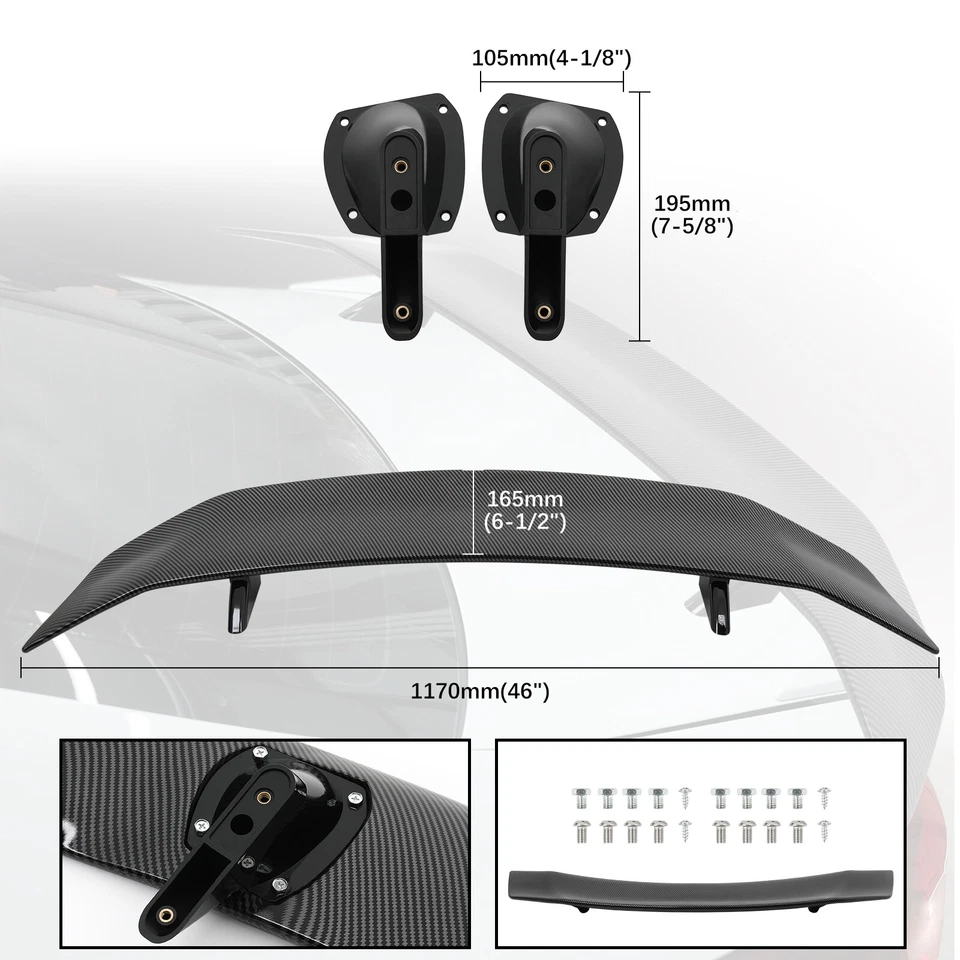 For Cadillac CTS 46" Carbon Fiber GT Style Rear Trunk Spoiler Racing Wing Lip US - Image 4 of 4
