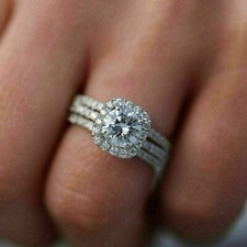 2.5Ct Round Lab-Created Diamond Bridal Engagement Ring Set 14K White Gold Finish