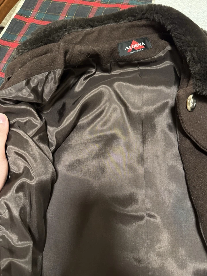 Trench coat feminino Alorna pele vintage lã virgem pura feito nos EUA tamanho 18 - Imagem 4 de 4