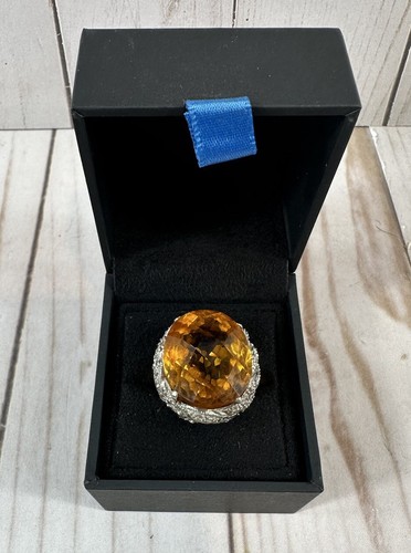 Large Oval Citrine Statement Ring, Size 8, Stamp .925 Silver - Picture 3 of 20