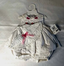 Vintage b.t. kids White W/ Purple/Pink Flowers And Butterlies Baby Dress 6-9 Mth