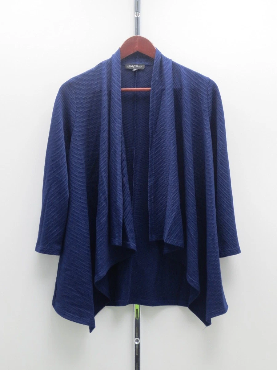 Slinky Brand 3 4 Sleeve Texture Open Front Cardigan XS Navy