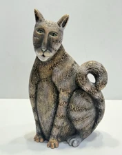 Vtg Marsha McCarthy Cat Figure Bronze Silver Brushed Resin Signed 5.5 Figurine