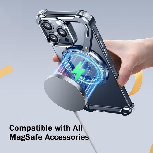 Z Skeleton Corner Pad Metal Borderless Case Magnetic Stand Fo iPhone 13 14 15 16 - Picture 73 of 89