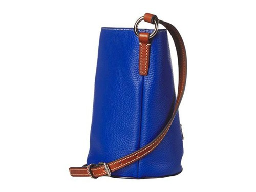 Nuevo con etiquetas Bolso bandolera Dooney & Bourke pequeño de cuero de guijarros Thea azul francés/bronceado - Imagen 10 de 12