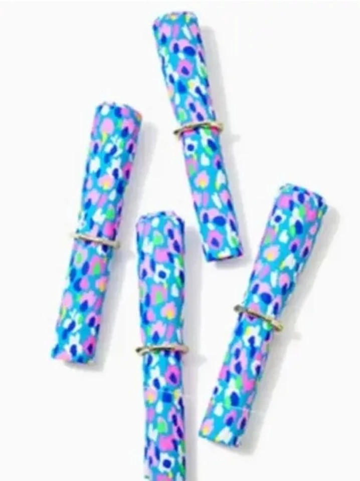 Servilletas de mesa de tela Lilly Pulitzer nuevas con etiquetas con soportes de bambú dorado (4 servilletas y... Foto 2 de 4