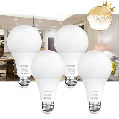 Daylight LED Bulbs 4-Pack- 15W(150W) E26/E27 Base- 6500K Bright Energy Efficient