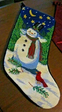 Needlepoint Christmas Stocking Snowman with Cardinal Moon Top Hat Scarf