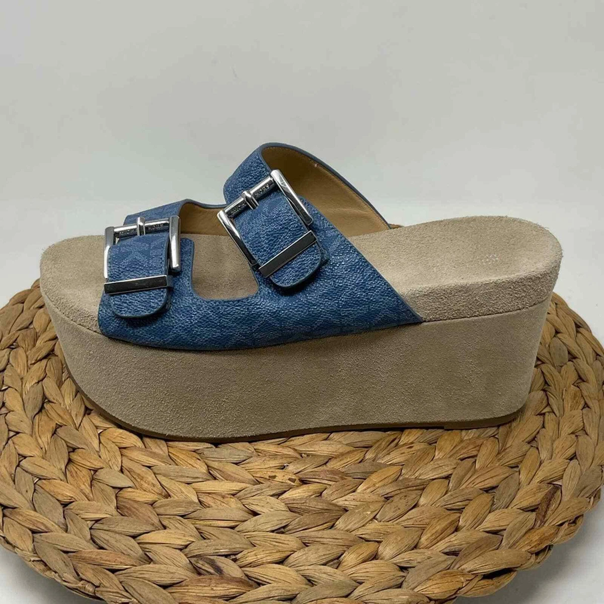 Michael Kors Delilah Logo Suede Platform Sandal Blue Size 8