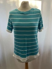 Women's Blue Striped Short Sleeve Cotton Blend T-Shirt Size 10/12