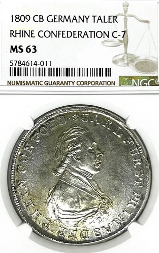 German States Rhine Confederation 1809 Taler Coin Thaler NGC MS 63 F.STG/STG UNC