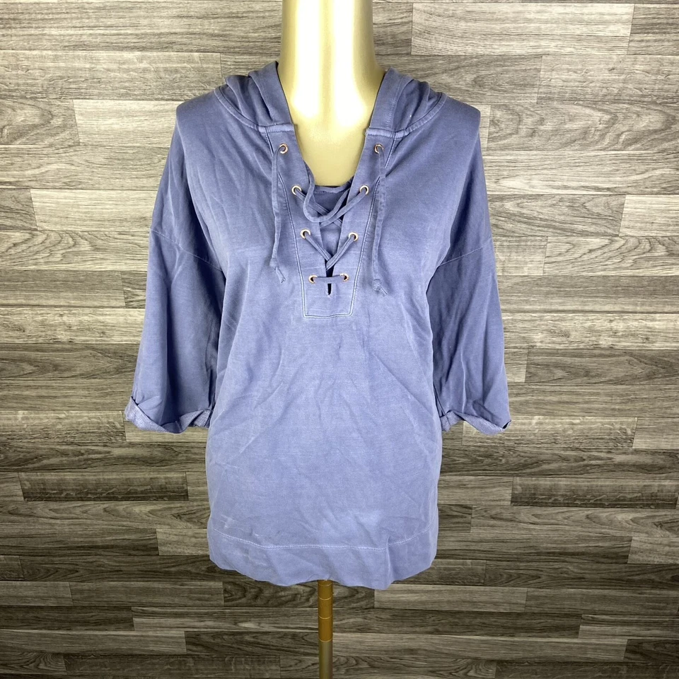 Moletom com capuz feminino GREEN TEA com cadarço gola V pulôver azul com capuz tamanho XL - Imagem 2 de 4