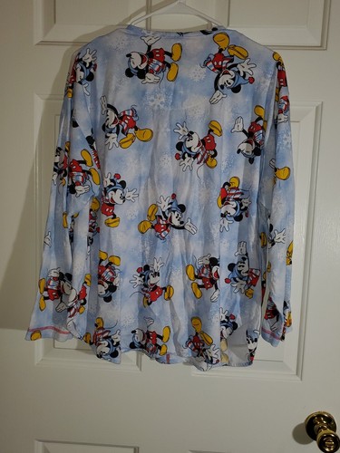 Disney Women's Casual Long Sleeve 2 pc Pajamas Mickey Mouse Button Down Top Sz L - Picture 3 of 12