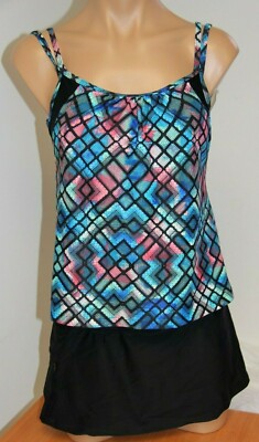 NWT Go Gossip swimsuit bikini 2pc set Sz S Skirt Tankini Light The Way Printed