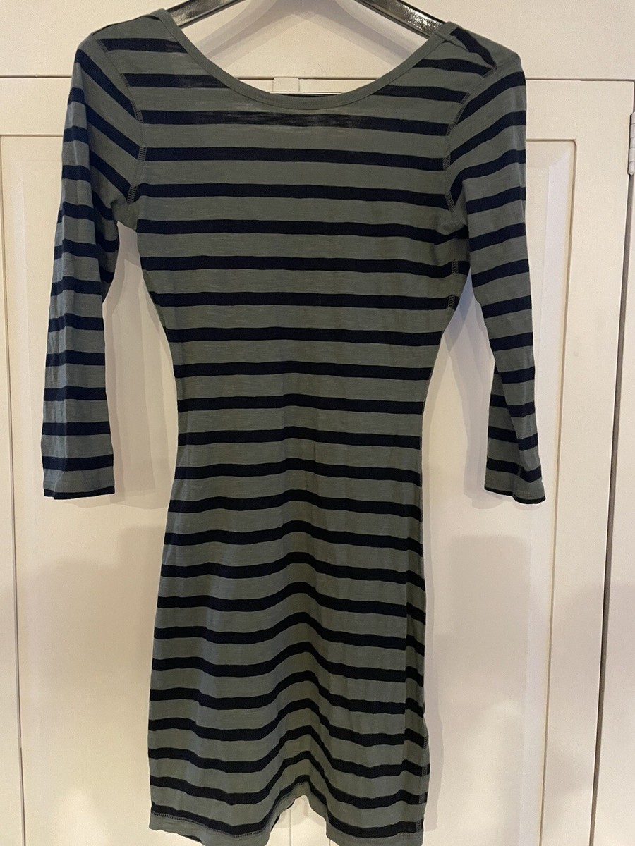 Express Body Con Fitted Short Striped Green Black Women's Dress
