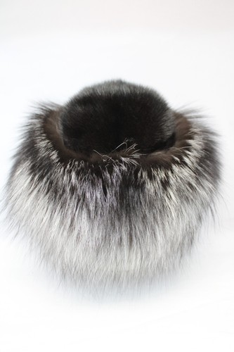 BRAND NEW BLACK MINK & SILVER FOX FUR HAT WOMEN WOMAN SIZE ALL - Picture 3 of 5