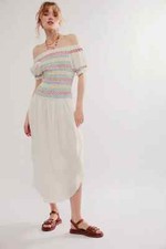 Free People Catch Me Midi Dress Colorful Embroidered Off the Shoulder S NWT