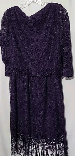 Tiana B Puple Lace Cinch Waist Dress Size 12 Fringe At Bottom - Picture 6 of 7