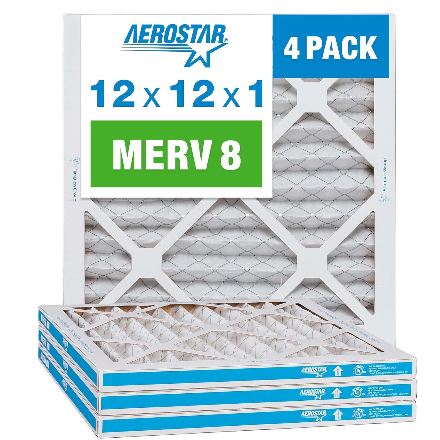 Aerostar 12x12x1 MERV 8 Pleated Air Filter, AC Furnace 4 Pack...
