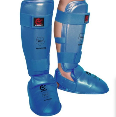 WKF Approved Karate Competition Shin Instep Pads LARGE L Blue Foot Feet Guards