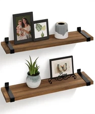 Wood Floating Shelves for Wall 24 Inch Rustic Natural Pine Shelf Industrial S...