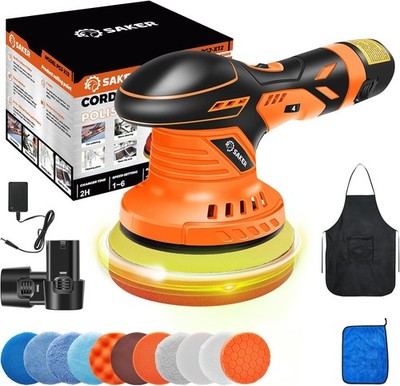 Saker Cordless Buffer Polisher 6 Inch with 2x2000mAh Batteries