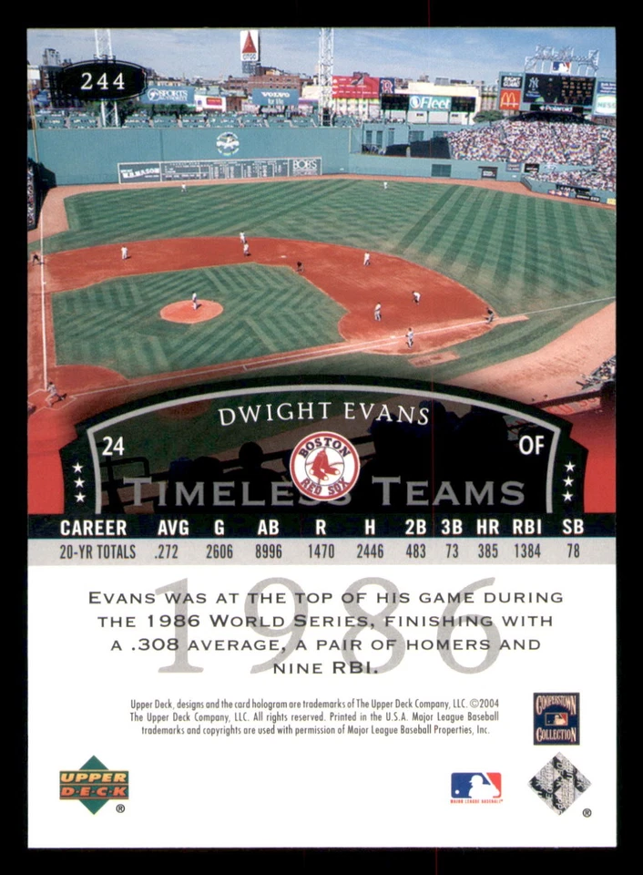 2004 Upper Deck Legends Timeless Teams #244 Dwight Evans - Image 2 of 2