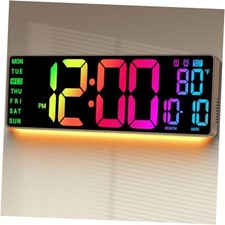 16.5" Large Digital Wall Clock: 11 RGB Color LED Display with 16.5 inches Brown