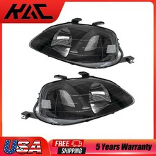 Pair Headlight Assembly For Honda Civic 1999-00 Halogen Clear Lens Black Housing Pair Headlight Assembly For Honda Civic 1999-00 Halogen Clear Lens Black Housing