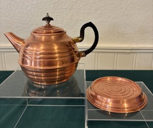 Made In England Copper Tea Kettle - Vintage, Tin Lined - Matching Trivet Stand!