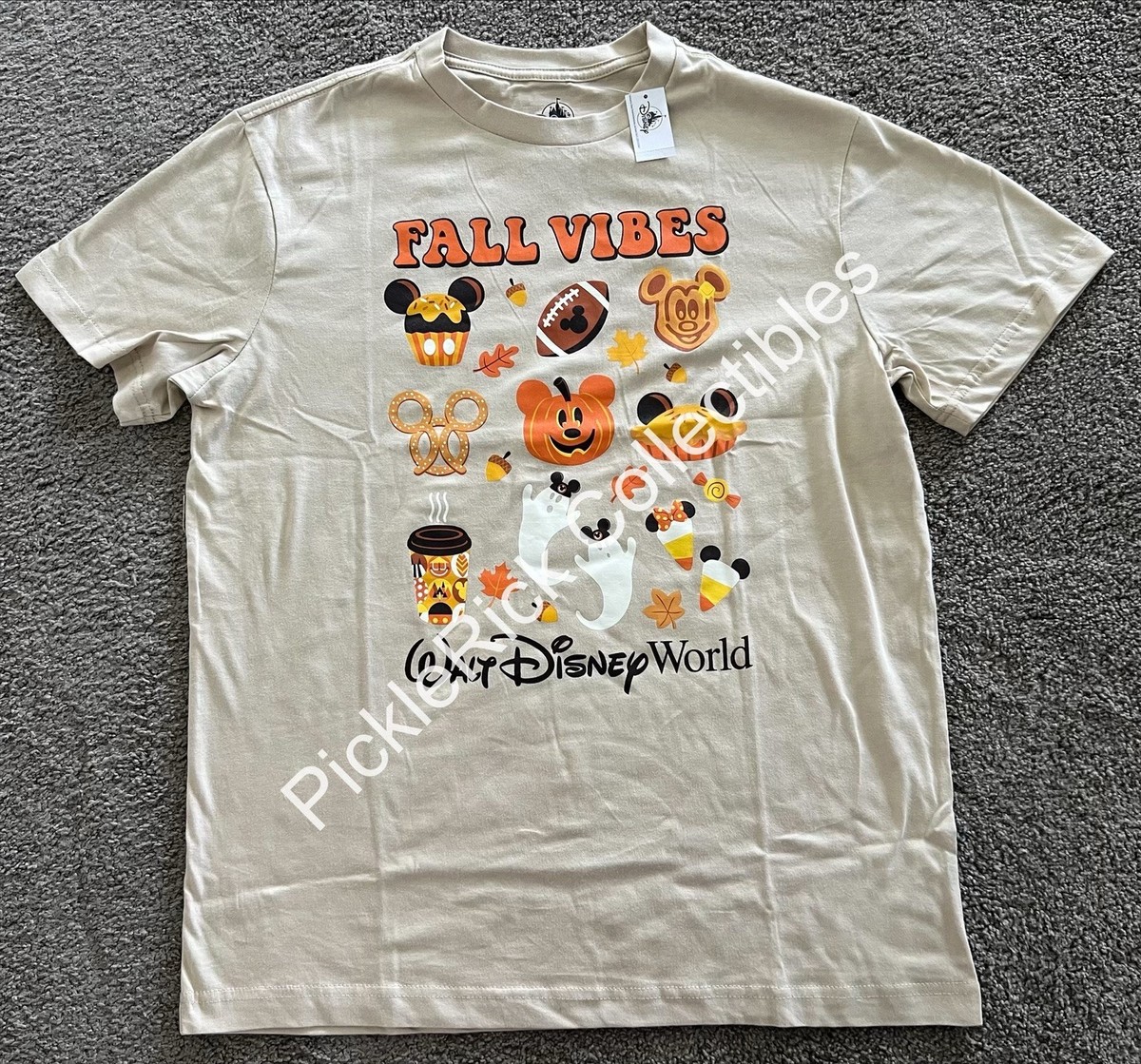 Disney Parks Shirt 2025 WDW Fall Vibes Pumpkin Football Ghosts Tan