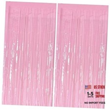 Pastel Pink Party Streamers Foil Fringe Backdrop Curtains 2 Pack Macaron Pink