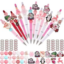 12 Set Beadable Pens Assorted Bead Pens Wood Crystal Round Spacer Set Black I...
