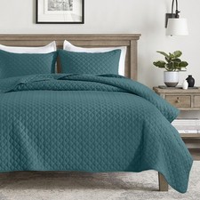 Quilt Queen Size Teal Blue, Lightweight Quilts for Summer Ultra-Soft Microfib...