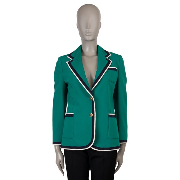 73614 authentisch GUCCI grün Viskose 2019 Ripsband Krepp Blazer Jacke 42 M