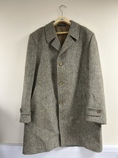 Harris Tweed Charles Barker Overcoat Made In England 60s Style 3/4 Length L/XL