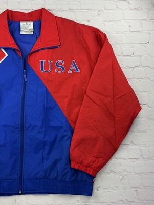Vintage 80s Adidas Olympics Track Jacket Sz Large Red Blue