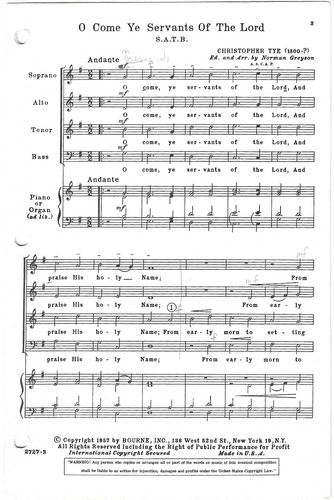O Come Ye Servants of the Lord Christopher Tye SATB Choral Sheet Music Early Sac - Picture 3 of 3