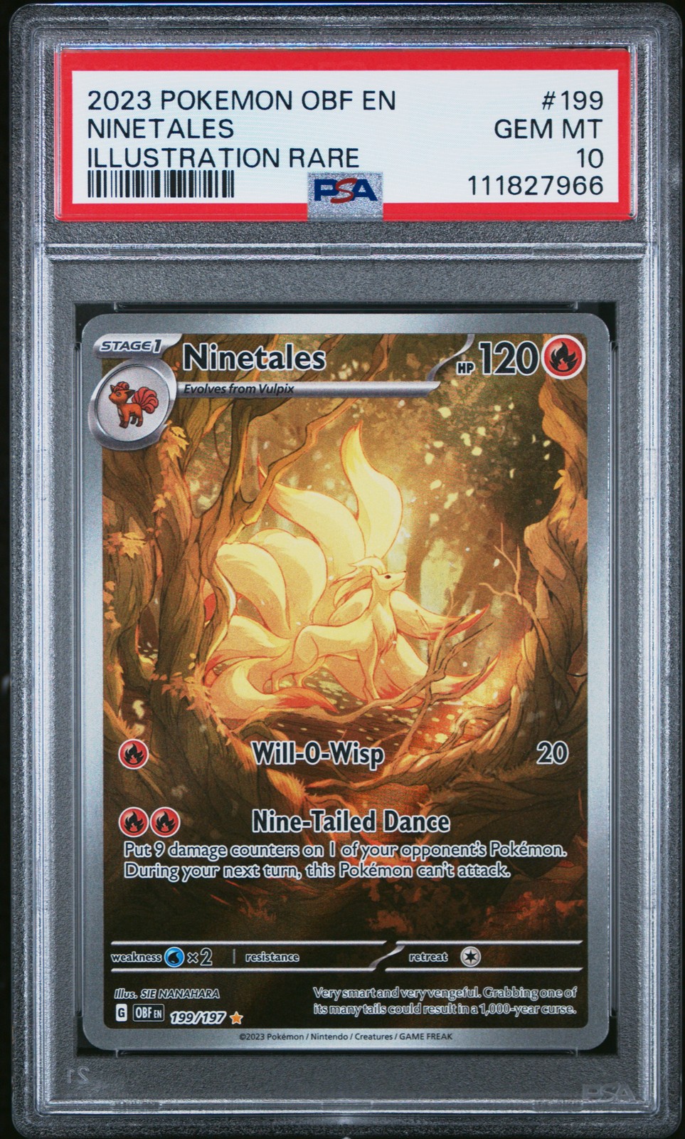 2023 POKEMON OBF EN-OBSIDIAN FLAMES ILLUSTRATION RARE #199 NINETALES PSA 10