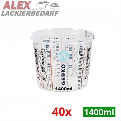 40x 1400ml GERKO Mischbecher Meßbecher Farbmischbecher mit Skala Autolack