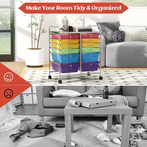 12 Drawers Rolling Cart Storage Multicolor Scrapbook Paper Organizer Office Bins - Picture 3 of 8