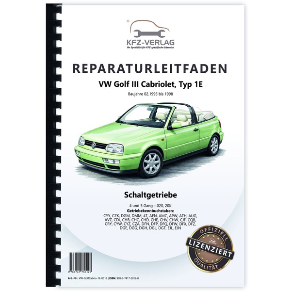 VW Golf 3 Cabrio 1E 1993-1998 4-5 Gang Schaltgetriebe 020 02K Reparaturanleitung-image