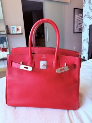 Hermes Birkin 30 Vibrant Red Epsom Palladium PHW  Stamp X 2016