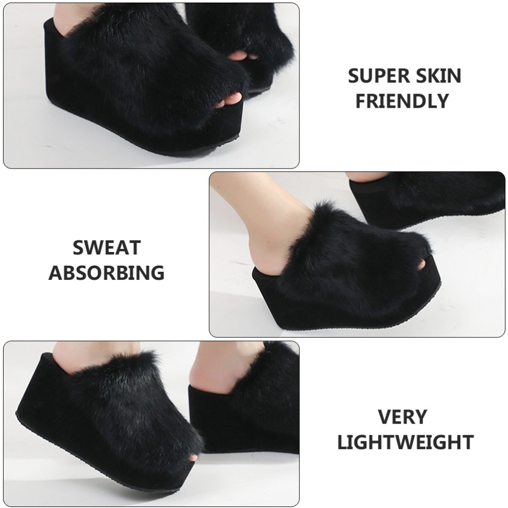 SAOLA 1 Paio Pantofole Peluche Suola Spessa Donna Tacco Alto Ciabatte Calzature (Nero)