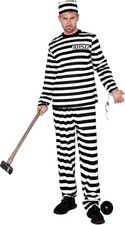 Halloween Prisoner Costume, Inmate Jail Costume for Men, Jailbird Prison Outfit