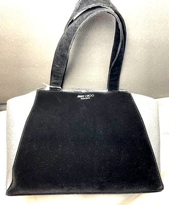 Jimmy Choo Perfums Tote Black Velvet Silver Sparkle 16in.
