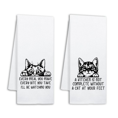 Funny Black Cat Kitchen Towels Set of 2, Every Meal You Make Every Bite You T...